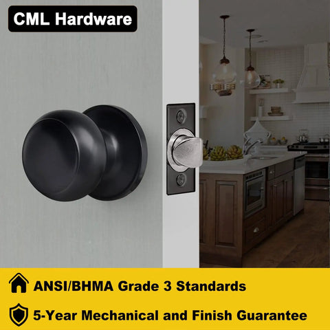 Matte Black Passage Door Knob With Round Ball Handle Keyless Interior Door Hardware for Hallways and Closets on kitchen door