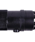 Hydraulic steering control unit Orbitrol valve, side view, black cylindrical body with end bolts.