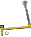 24 Inch Direct Outlet Tub Waste And Overflow Kit With Ball Joint Alignment featuring gold and silver piping components.