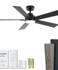 52 Inch Black Outdoor Ceiling Fan With Light And Remote, Reversible DC Motor, 6 Speed Ultra Quiet, 3CCT LED Dimmable Light, ETL Listed