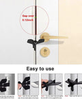 Portable Door Lock For Travel And Home Privacy, Compact Palm Size Security Device installed on a door with easy use instructions.