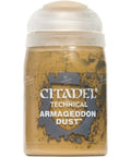 Armageddon Dust 24Ml Water Based Technical Paint For Miniatures And Terrain That Gives Your Bases A Realistic Dust Weathering Gritty Vibe With Churned Earth Rust And Corrosion Effects - front view of 24ml pot