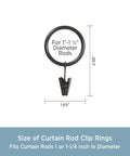 Durable Black Metal Curtain Rings With Smooth Glide For 1 To 1 Inch And A Quarter Curtain Rods, Oil Rubbed Bronze Finish, 14 Pack