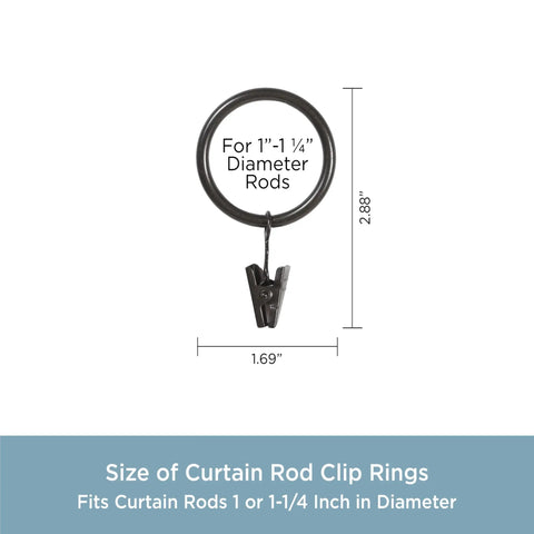 Durable Black Metal Curtain Rings With Smooth Glide For 1 To 1 Inch And A Quarter Curtain Rods, Oil Rubbed Bronze Finish, 14 Pack