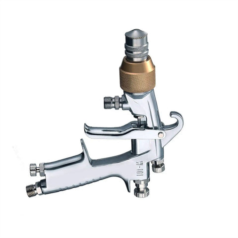 Smooth Shooting Pneumatic Paint Spray Gun With Rugged Stainless Steel Frame And Quick Toggle Controls, side view showcasing adjustable nozzle.