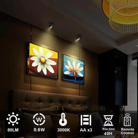 Wireless LED Spotlight Battery Powered Picture Light With Remote illuminating artwork in a dimly lit room