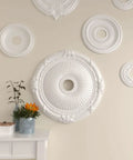 Ceiling Medallion Twenty Seven And A Half Inch Diameter Heaton Style With Two And A Quarter Inch Projection displayed on wall