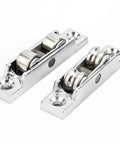 Heavy Duty Zinc Alloy Push Pull Window Pulley With Dual Wheel Assembly, featuring dual silver wheels for smooth sliding door fix.