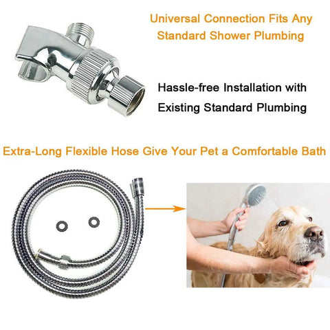 Go To Handheld Shower Head With On Off Switch 5 Spray Settings 6.5 Foot Extra Long Hose High Pressure Water Kit showing hose and adapter