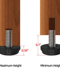 Image showing adjustable heights of 24 Pack Stainless Steel Screw In Furniture Levelers Five Sixteenth Inch By Zero Point Seven Inch.