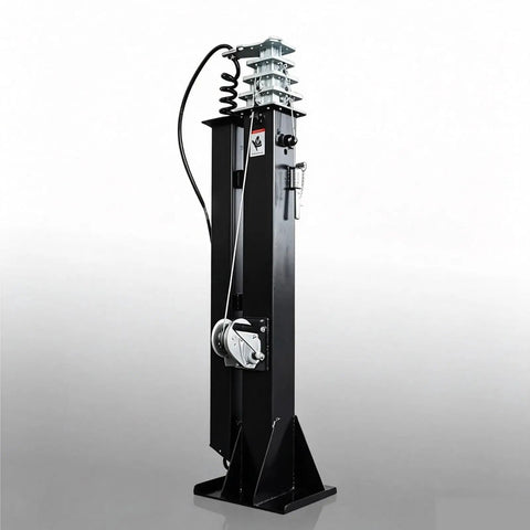 Top Shelf Electric Telescopic Mast With Push Button Motorized Lift, extends to 6.5 meters for satellite mounting, solid aluminum construction.