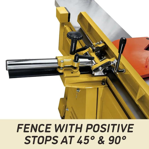 Workhorse 16 Inch Parallelogram Jointer With Helical Head And Fifty Eight Carbide Inserts Seven Point Five Horsepower Cast Iron Table with adjustable fence.