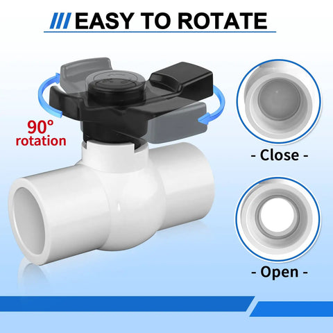 1 Inch PVC Ball Valve Kit 2 Pack Slip PVC Shutoff Valves With Double Socket Full Flow Port Schedule 40 Plastic Control Valve