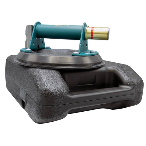 8 Inch Flat Vacuum Suction Cup With Metal Handle And Hand Pump, red line indicator, heavy duty lift tool for glass and metalworking.
