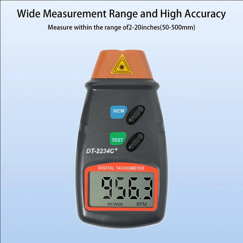 Front view of Portable Digital Laser Tachometer with Wide Measuring Range and Five Digit Display Non Contact RPM Meter