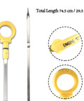 Engine Oil Level Dipstick Gauge Replacement For Chrysler Pacifica 2007 2008 Town And Country 2008 2010 Grand Caravan 2008 2010 Nitro 2007 2011 4.0L V6 Easy Drop In Install With 4593604AA Part Number showing dipstick length and yellow handle close-up.