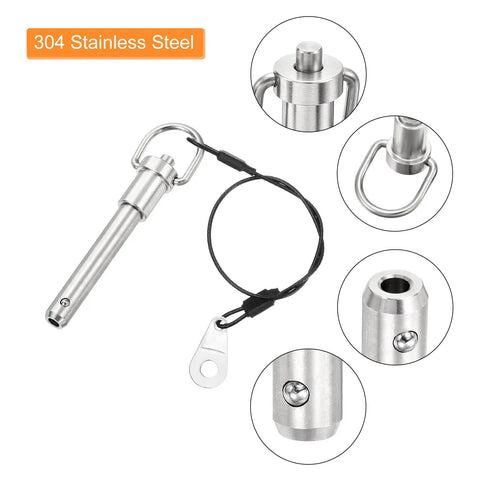 Two Pack Quick Release Pins Three Eighths Inch Diameter By One And A Half Inch Length Push Button Ball Locking Pins with Ring Handle