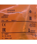 Proximity Switch For Industrial Automation With Broad IFS Compatibility Including IFS298 IFS299 IFS289 IFS304 IFS305 IFS306 IFS316 IFS285 IFS286 IFS290 IFS297 IFS318 For Reliable Motion Detection In Harsh Environments And Everyday Applications. Orange IFS305 proximity switch packaging label, 8 mm sensing