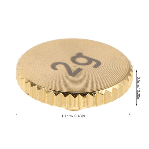 Top Tier Perseleso 2g Headshell Counterweight, gold metal, 2g size, used to tune turntable tonearm for better sound.