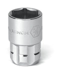 Close-up of a 21-Piece Three Eighths Inch Drive Pass-Thru Ratchet And Socket Set SAE Metric with thin head and six-point socket design.