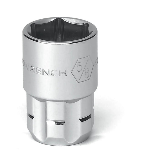 Close-up of a 21-Piece Three Eighths Inch Drive Pass-Thru Ratchet And Socket Set SAE Metric with thin head and six-point socket design.