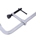 Heavy Duty F Clamp For Welding Woodworking 5.5 Inch Deep Throat 12 Inch Capacity With Swivel Pads And Drop Forged Steel Arm close-up view showing the clamp design and mechanism.