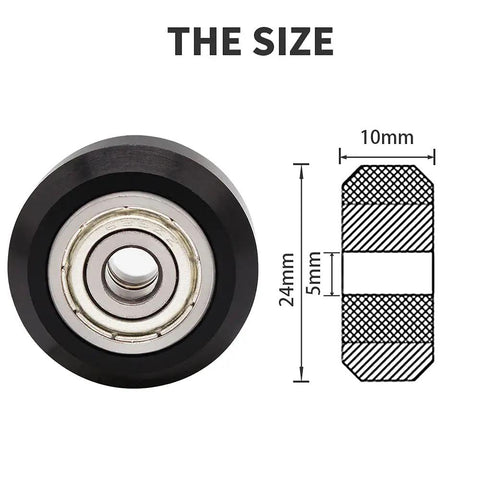 26pcs Pack POM Pulley Wheel Set For 3D Printers, Black Polycarbonate 625zz Bearings, size dimensions 24mm OD, 5mm bore, 10mm height