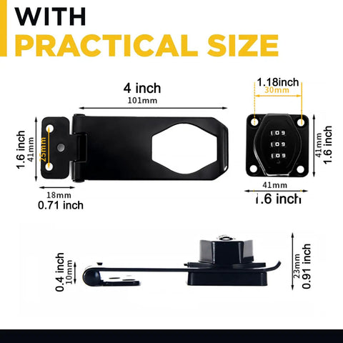 Badass Password Combo Rotary Hasp Locks 2 Pack Heavy Duty Black, measuring 4 x 1.6 inches, for secure entry on small doors.