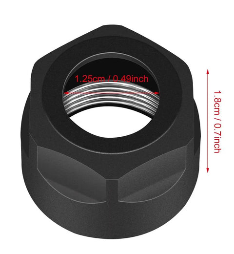 Pro Grade ER16A Collet Clamping Nut Set, 5Pcs Durable Nuts For ER CNC Milling Chuck Lathe, detailed view, black finish