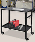 Heavy Duty Welding Table 36 By 18 Inches With A Rock Solid 1200 Lb Capacity Machined Steel Top And Five Eighths Inch Grid Holes Portable Shop Workbench With Brake Casters Built Tough with welding machine and tools.