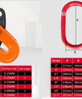 Horizontal Plate Lifting Clamp 0.8 Ton Built Tough With High Strength Manganese Steel Chain, shown with specifications.