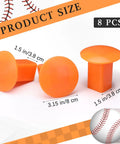 8 Pack Rubber Baseball Base Plugs For Field Ground Receptacles showing size dimensions and orange color.
