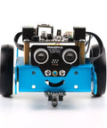 Beginners Friendly Robot Kit For Kids And Students Learn Coding With A Hands On STEM Project Build A Programmable Bot With Easy Block Based And Text Coding To Spark Creativity And Problem Solving, blue mBot robot with ultrasonic sensor and wheels