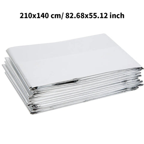 Emergency Survival Blanket Reflective Thermal Rescue Gear For Outdoor Camping And Hiking Waterproof Lifesaver Signal Blanket For First Aid And Rescue Silver, folded, size 210x140 cm