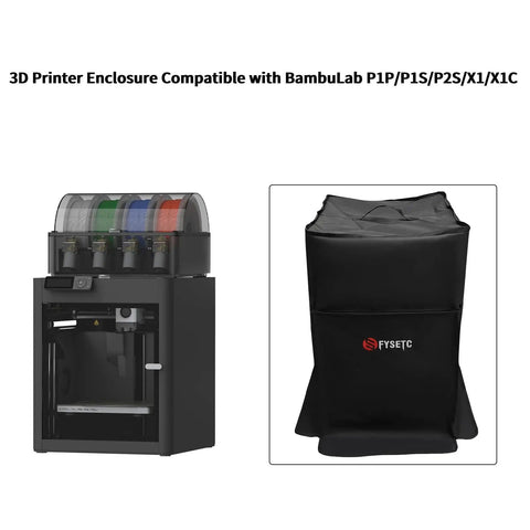 3D Printer Enclosure For Bamboo Lab P1P P1S P2S X1 X1C Large 16.3 By 18.1 By 29.5 Inch PVC Laminated Polyester Blackout Cover shown with printer inside