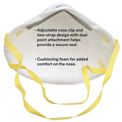 Lightweight N95 Particulate Respirator Mask 20-Pack With Two-Strap Cup Style, NIOSH Approved For Ninety-Five Percent Filtration, Cushioned Nose Foam, Adjustable Nose Clip, Fog-Resistant Fit, Compatible With Eyewear And Hearing Protection, Comfort
