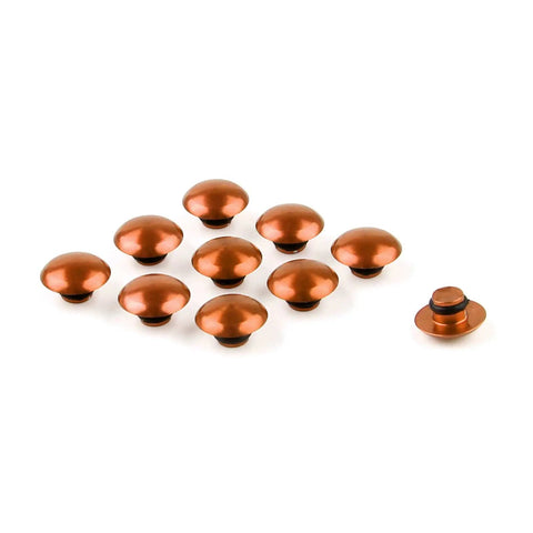 Orange M10 Hex Socket Bolt Head Cap Cover For Universal Fit Aluminum 6061 Anodized Alloy shown in a set of multiple pieces