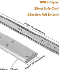 Five Pairs Of 16 Inch Soft Close Ball Bearing Drawer Slides With 100 Pound Capacity, Full Extension, Heavy Duty Steel Construction