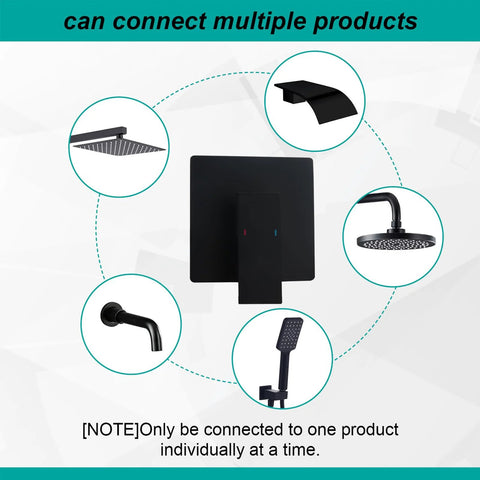 Matte black Bangpu shower mixer valve trim kit with 5.3-inch cover plate; includes rain shower head and handheld shower.