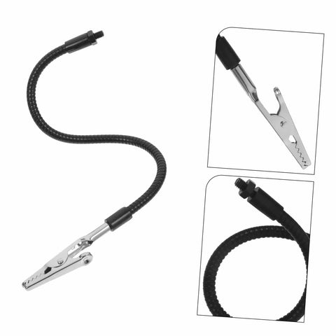 Detailed view of a flexible arm with alligator clip from the Six Piece Versatile Welding And Soldering Station Arm Magnifying Lamp Clip Top Notch Third Hand Tool Set For Precise Soldering And Welding With Sturdy Alligator Clamps And Adjustable Angles.