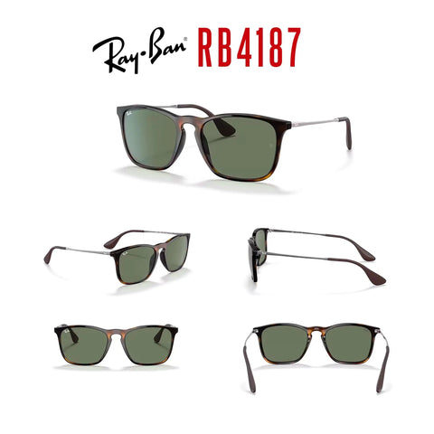 RB4187 Chris Square Sunglasses Unisex 54 mm Light Havana Frame With Dark Green Lenses UV 100 Percent Protection front and side view