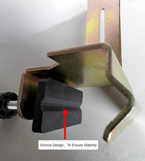 Close-up of Rock Solid Laser Level Bracket For Telescoping Poles showing groove design for stability and attachment features.