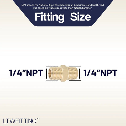Heavy Duty 1/4 Male NPT Brass Hex Nipple Fitting Bulk Pack Of 600 Lead Free Plumbing Connector Kicks Ass For Water Fuel And Oil Lines Top Shelf Reliability - Image showing 1/4" NPT fitting size with brass material and hex design.