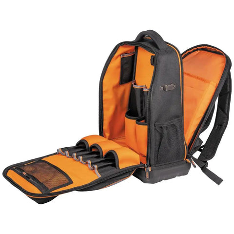 Open Workhorse 28 Pocket Laptop Tool Backpack For Tradesman Pro Extra Large Tech Gear with pockets and compartments visible