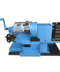 Rock Solid Electric Tube Pipe Notcher One Horsepower Plug And Play Rig Running Steady 280 RPM side view of blue notching machine