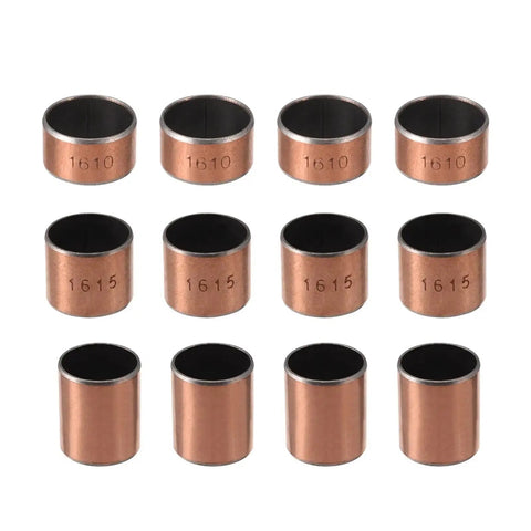 Premium Oilless Sleeve Bearings 10 Pack Self Lubricating Plain Bushings, showing 12 pieces in various sizes.