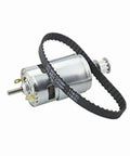 Compact Lathe Drive Pulley Kit for DIY Micro Machines, Includes 795 Motor, 5mm Pulley, and 118XL Timing Belt, Metal Rubber Assembly for Small Tool Rigs, Ideal for Precision Machine Projects shown with motor and belt