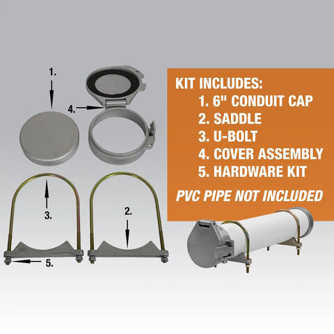 PVC Conduit Carrier Kit For Trucks 6 Inch Diameter Pipe Storage Rack With Weather Resistant Door components shown