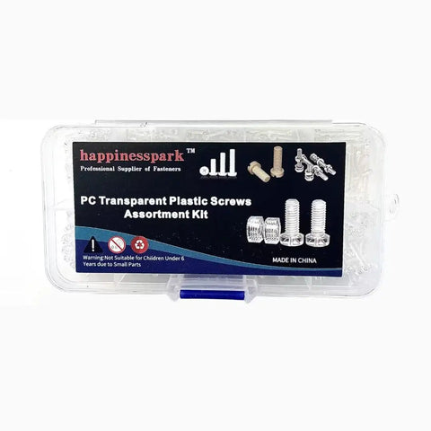 DIY Ready Transparent Polycarbonate Phillips Pan Head Screw Kit, 500 Pcs, M2 To M2.6, In Storage Case, Image of Packaging