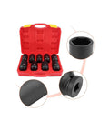 9 Piece Deep Impact Socket Set For Car Wheel Hub Nuts 29mm To 38mm Hex Drive Tool Kit With Tough Ratchet For Heavy Duty Axle Mech Fixin' in red case